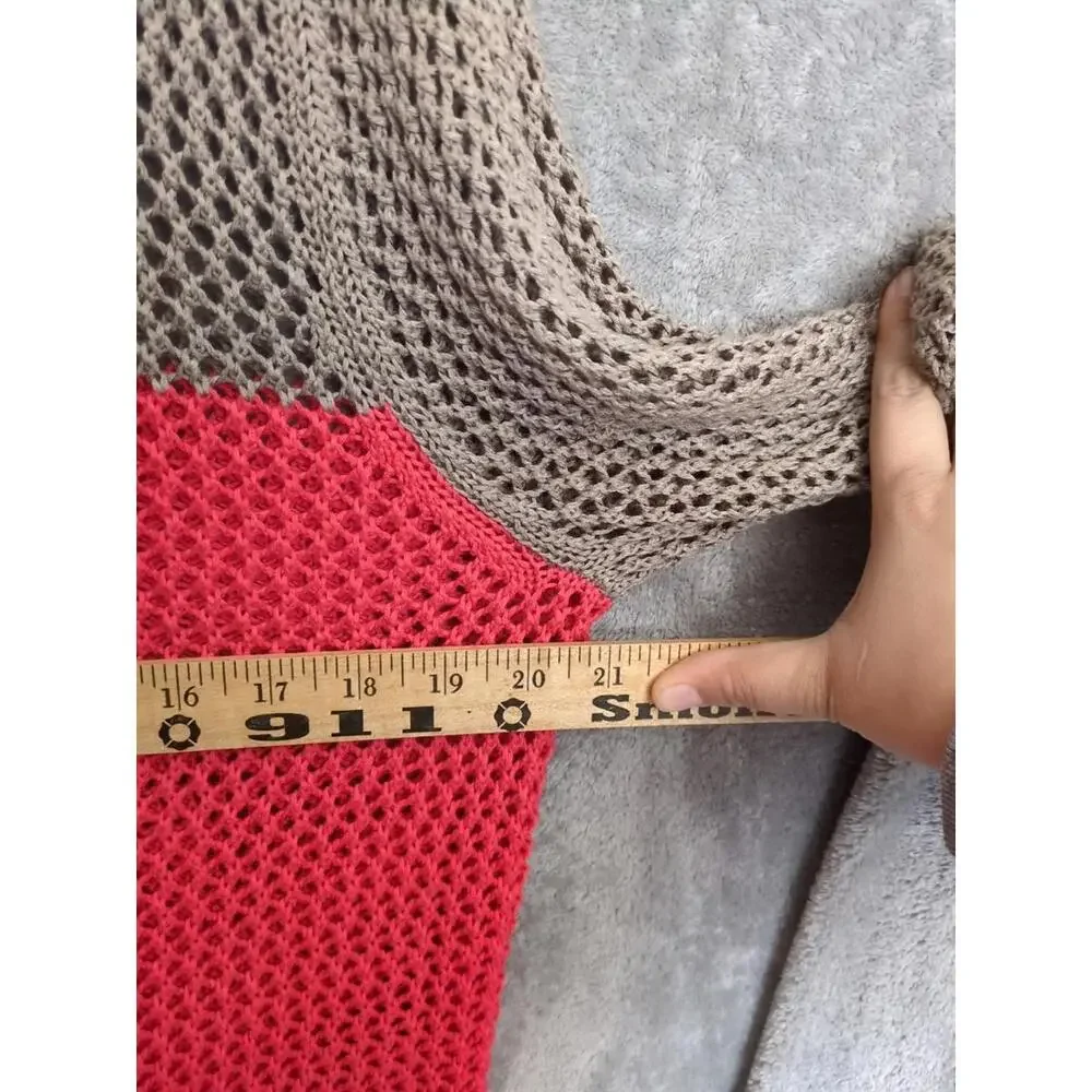 Open Knit Sweaters Womens‎ XL Set Of 2 Long Tunics Sheer Layer Casual Colorblock